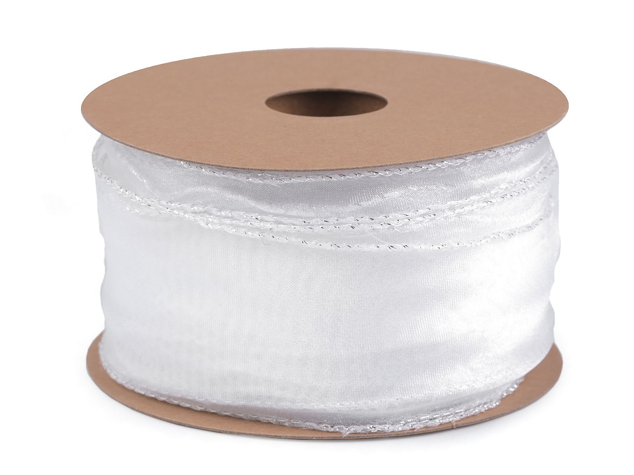 Organzaband mit perlglanz und lurex, breite 50 mm - Weiß (1 Meter)