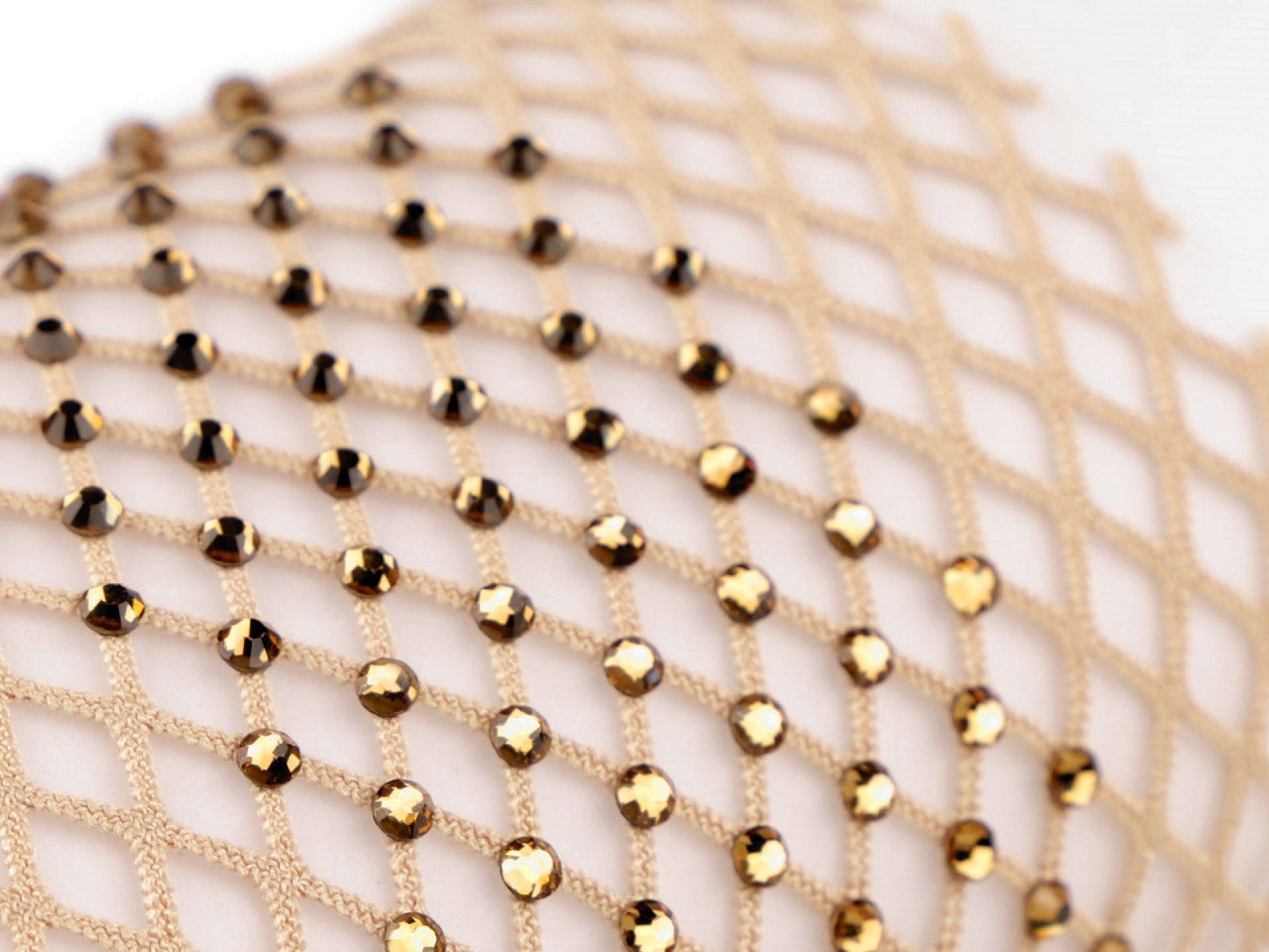 Elastischer einsatz/netzstoff/borte elastisch mit geschliffenen steinchen, breite 75 mm - Gold (1 Meter)