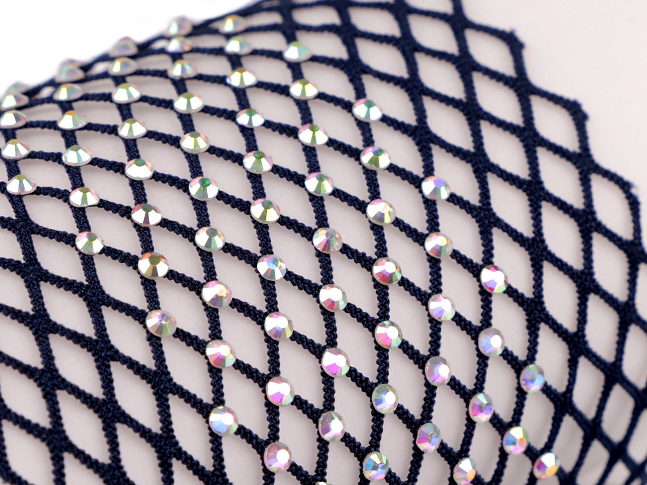 Elastischer einsatz/netzstoff/borte elastisch mit geschliffenen steinchen, breite 75 mm - Gold (1 Meter)