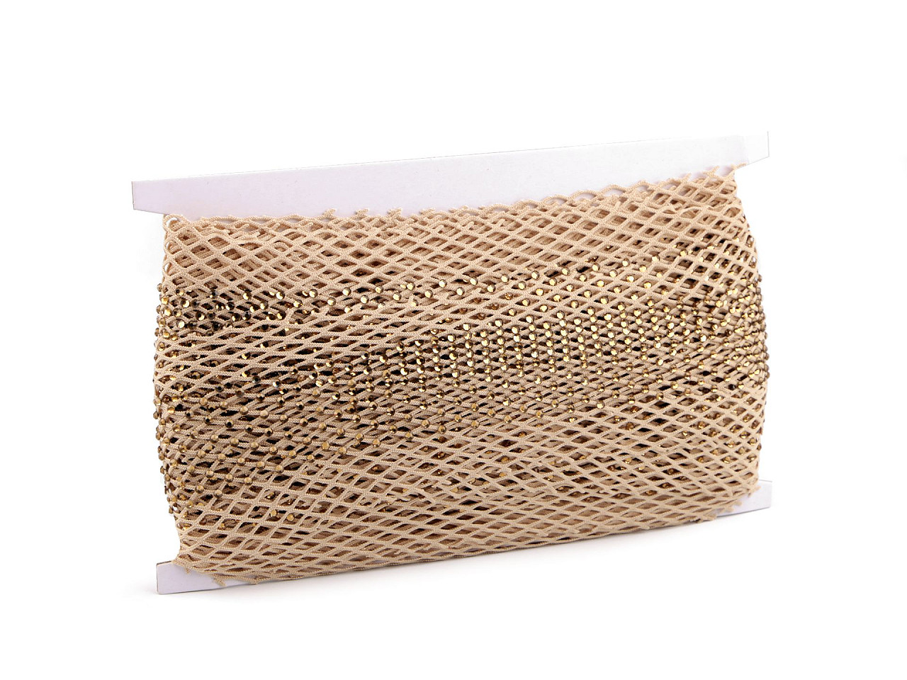 Elastischer einsatz/netzstoff/borte elastisch mit geschliffenen steinchen, breite 75 mm - Gold (1 Meter)