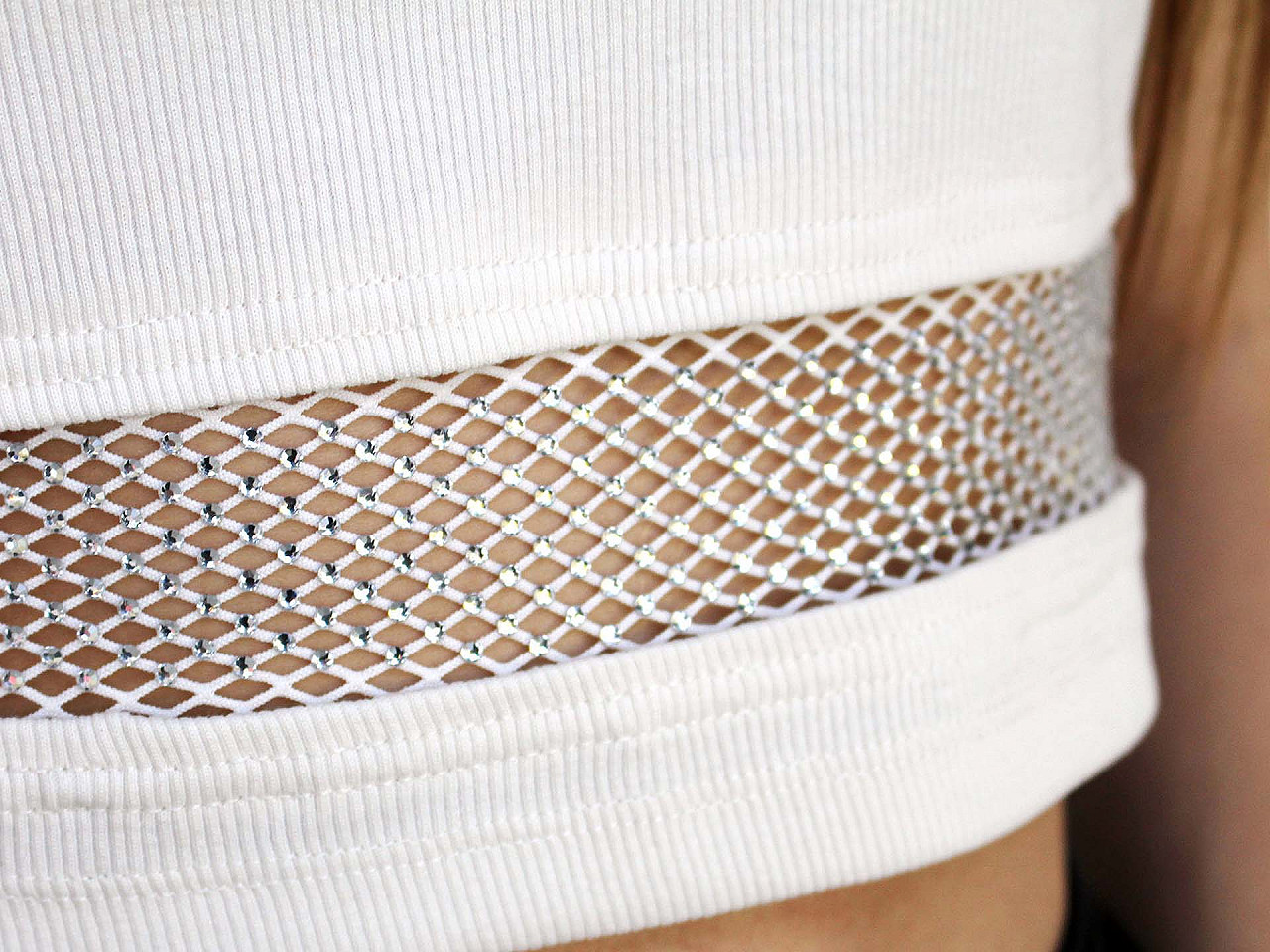 Elastischer einsatz/netzstoff/borte elastisch mit geschliffenen steinchen, breite 75 mm - Gold (1 Meter)