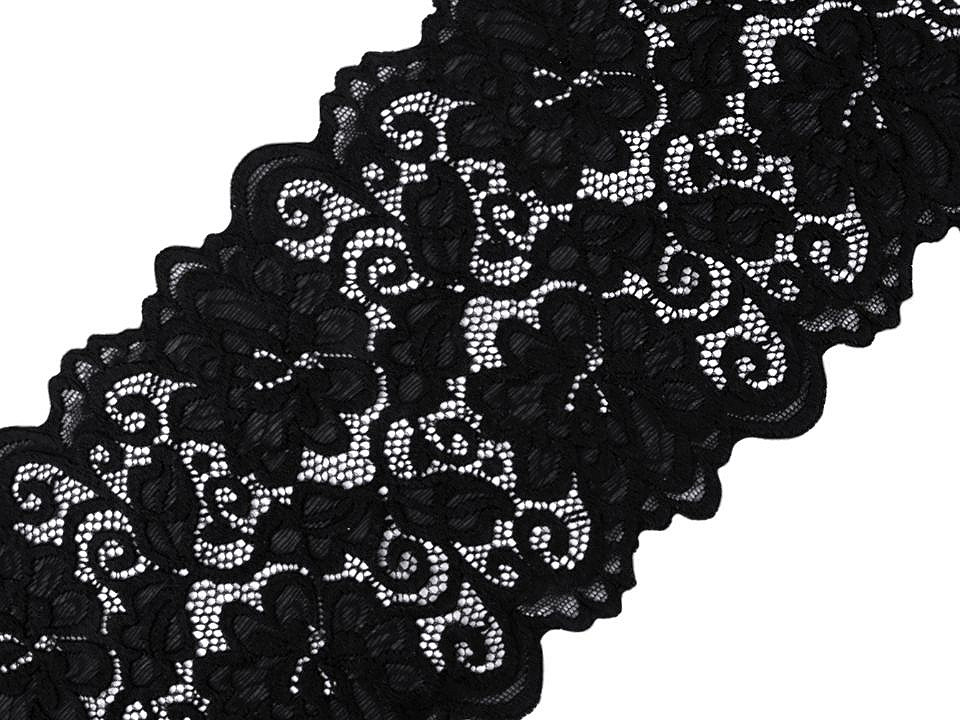 Elastische spitze / einsatz / läufer breite 15 cm - Schwarz (18 Meter)