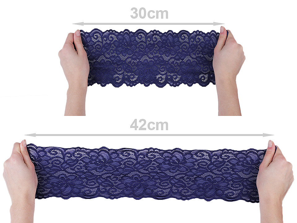 Elastische spitze / einsatz / läufer breite 15 cm - Schwarz (18 Meter)