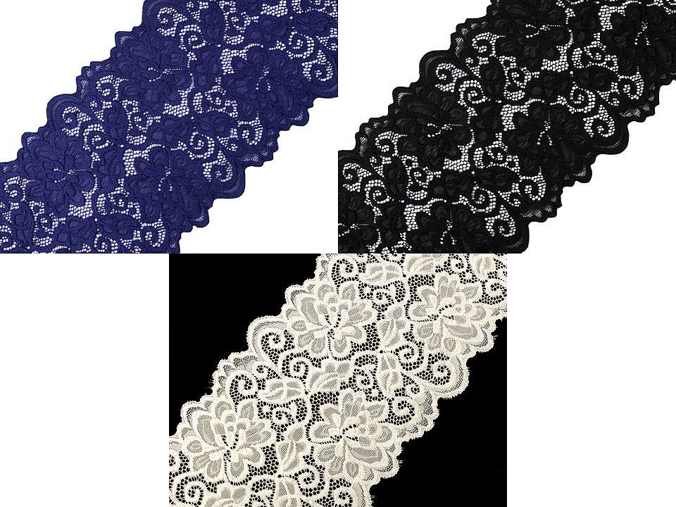 Elastische spitze / einsatz / läufer breite 15 cm - Schwarz (18 Meter)