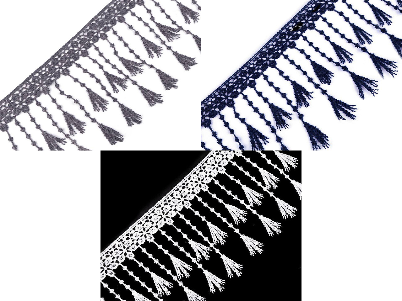 Ätzspitze mit fransen breite 12 mm - Schwarz (1 Meter)