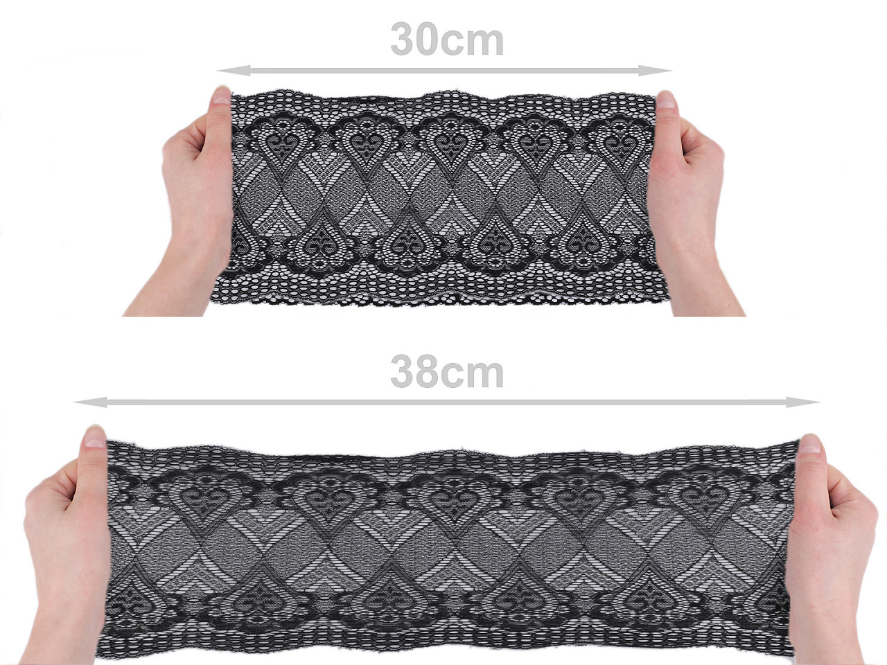 Elastische spitze / einsatz / tischläufer breite 18 cm - Schwarz (1 Meter)