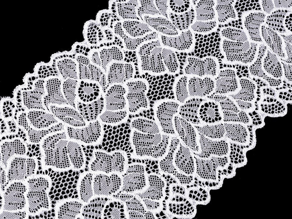 Elastische spitze / einsatz / tischläufer breite 15,5 cm - Schneeweiß (1 Meter)