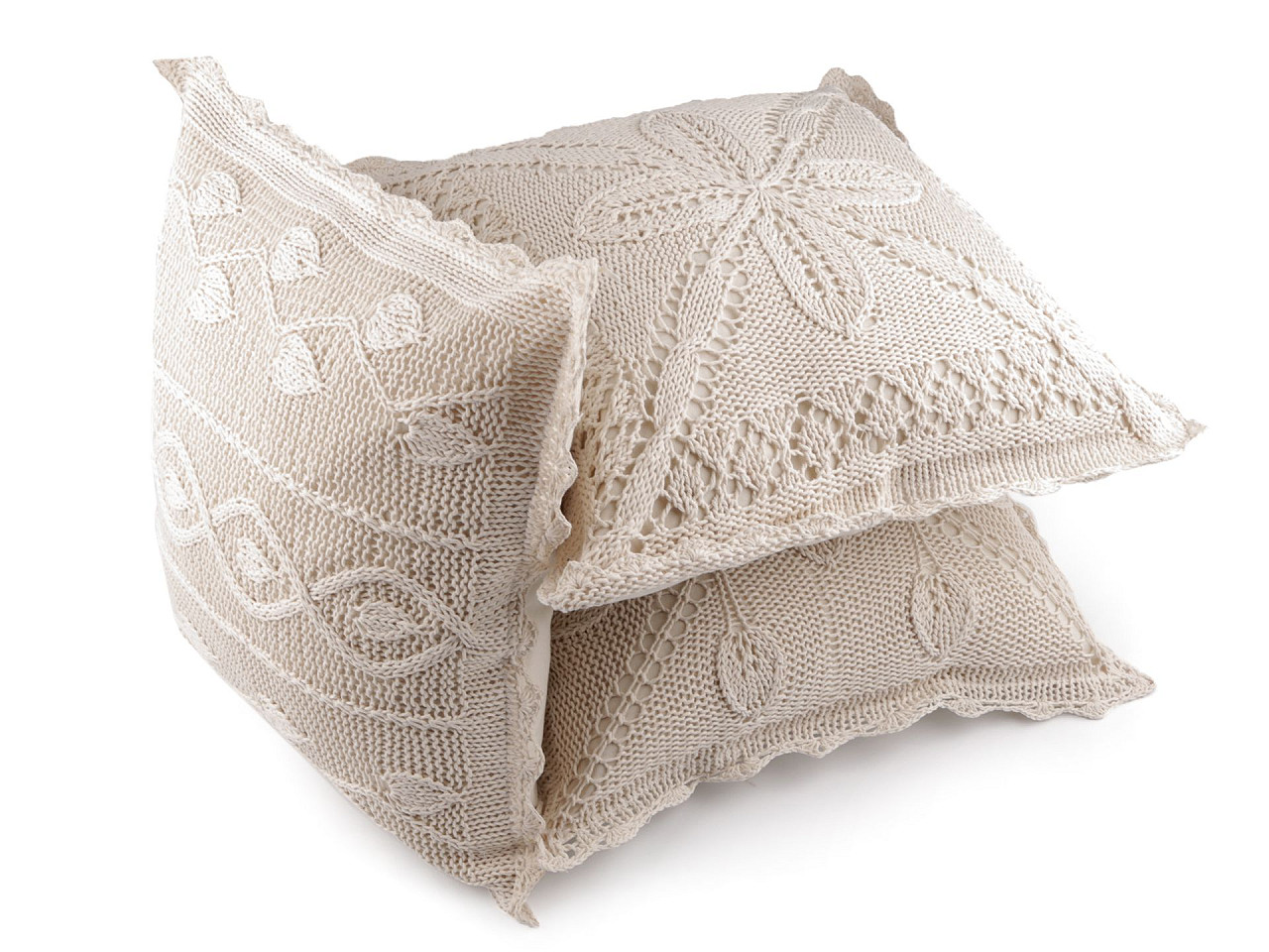 Gestrickter kissenbezug aus baumwolle, 45 x 45 cm - Naturfarbe hell (2 Stücke)