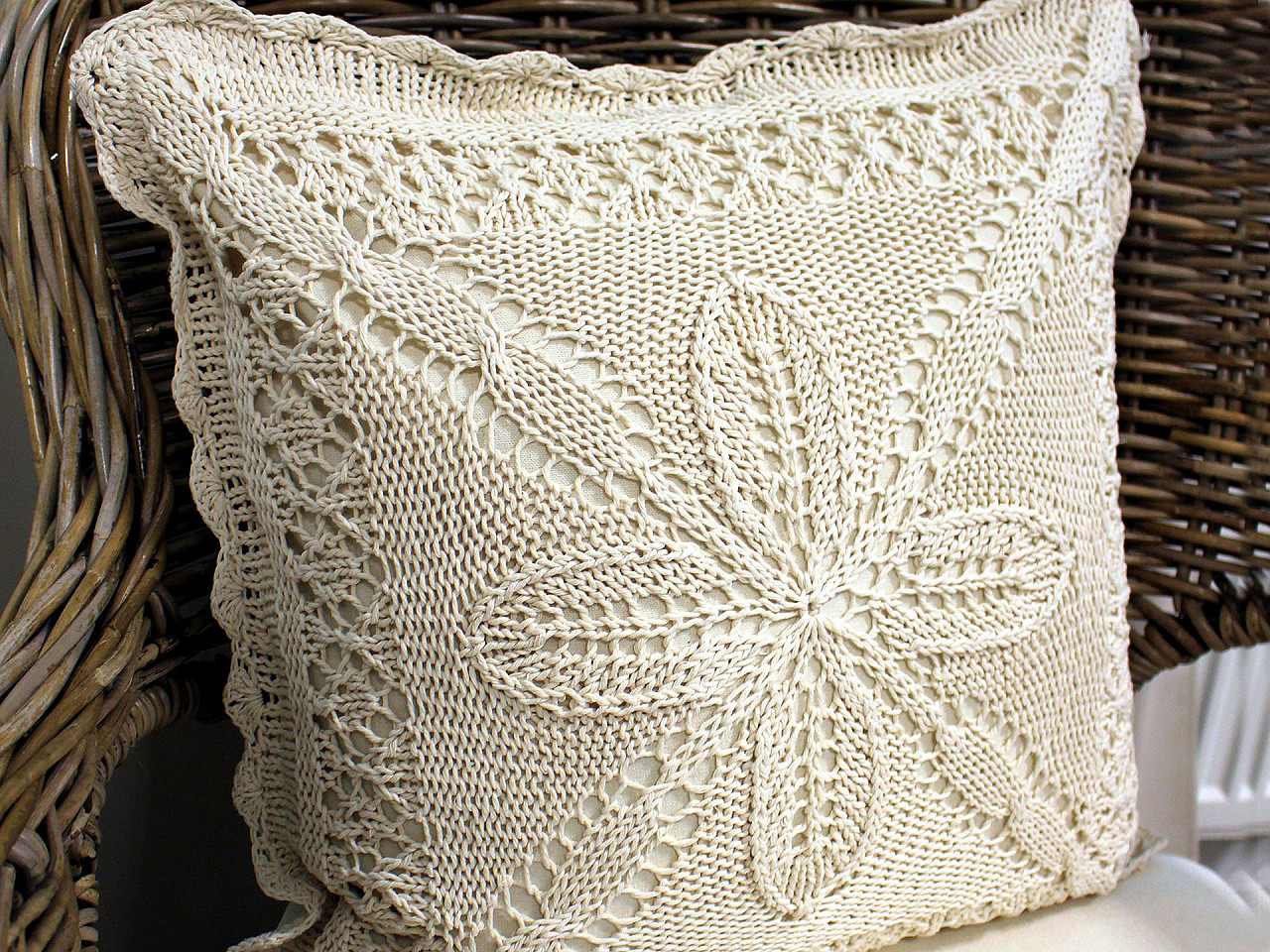 Gestrickter kissenbezug aus baumwolle, 45 x 45 cm - Naturfarbe hell (2 Stücke)