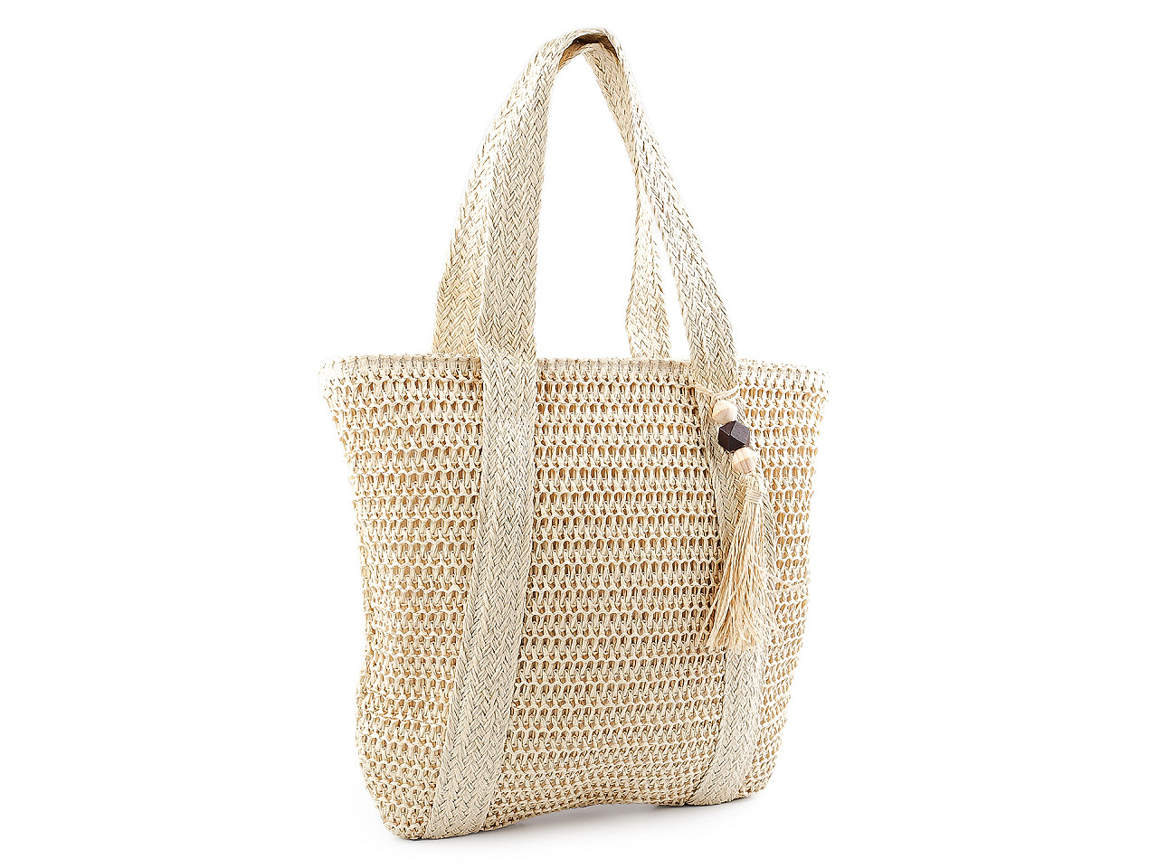 Gehäkelte handtasche aus raffia-bast mit reißverschluss, 42 x 39 cm - Grün (1 Stück)