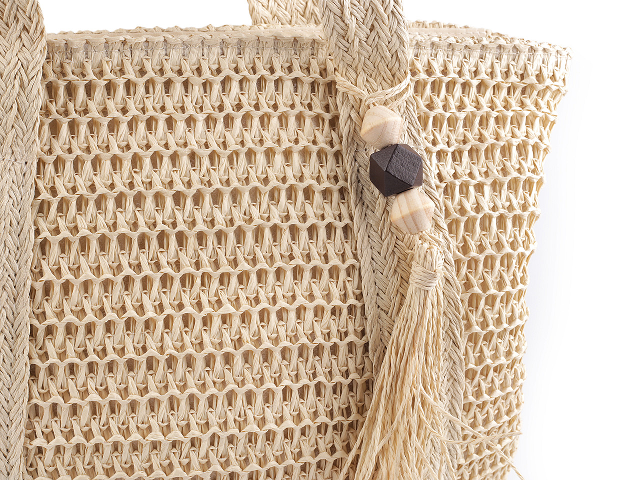 Gehäkelte handtasche aus raffia-bast mit reißverschluss, 42 x 39 cm - Grün (1 Stück)