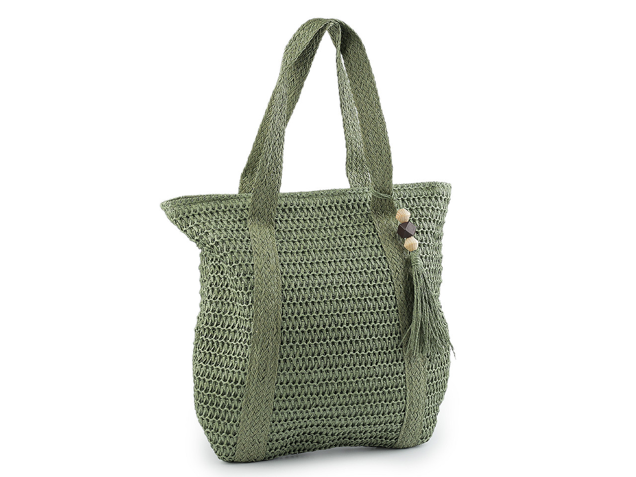 Gehäkelte handtasche aus raffia-bast mit reißverschluss, 42 x 39 cm - Grün (1 Stück)