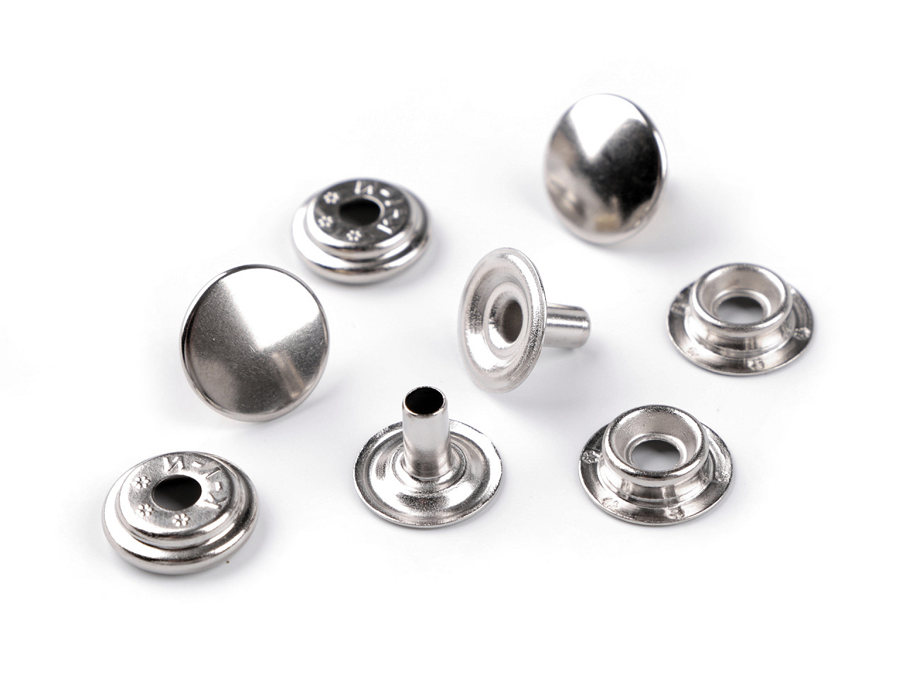 Metalldruckknöpfe für dicke stoffe, ø 15 mm, mit hohem niet - Nickel (500 Sets)