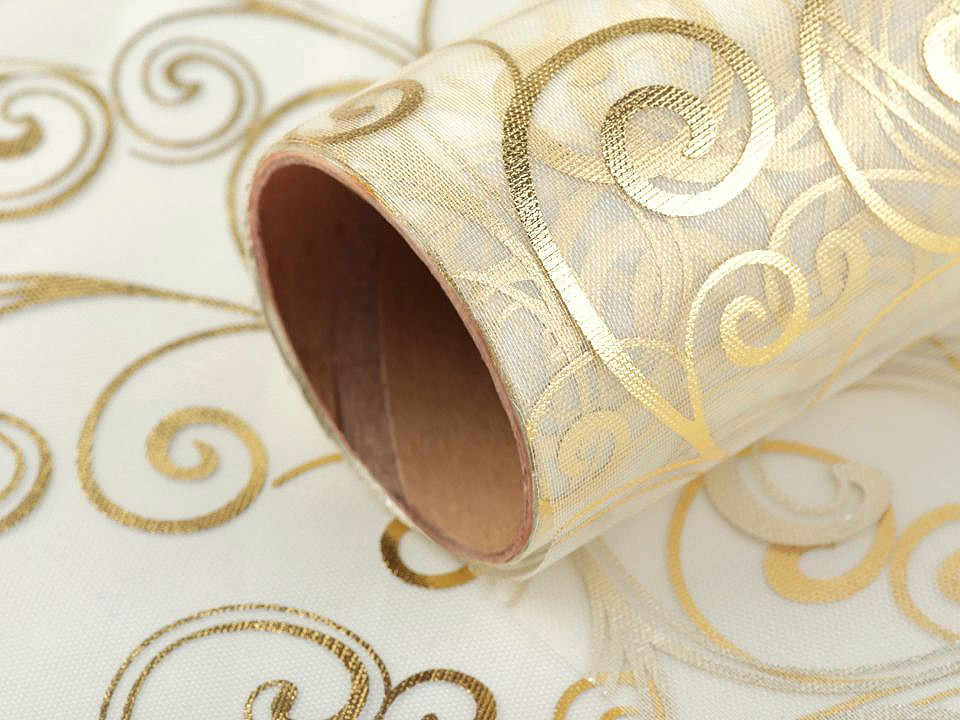 Organza bedruckt breite 36 cm - Weiß (1 Meter)