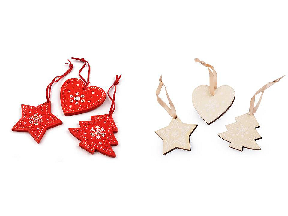 Weihnachtsdekoration aus holz set 3 st. - Rot (1 Tasche)