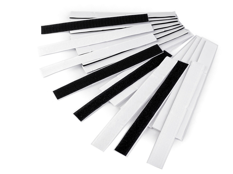 Klettband haken + schlaufen selbstklebend geschnitten 20 cm - Mix schwarz-weiß (4 Paare)
