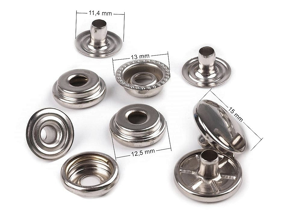 Metalldruckknöpfe (am6) für dicke stoffe, ø 15 mm, o-spring, lose - Nickel (100 Sets)