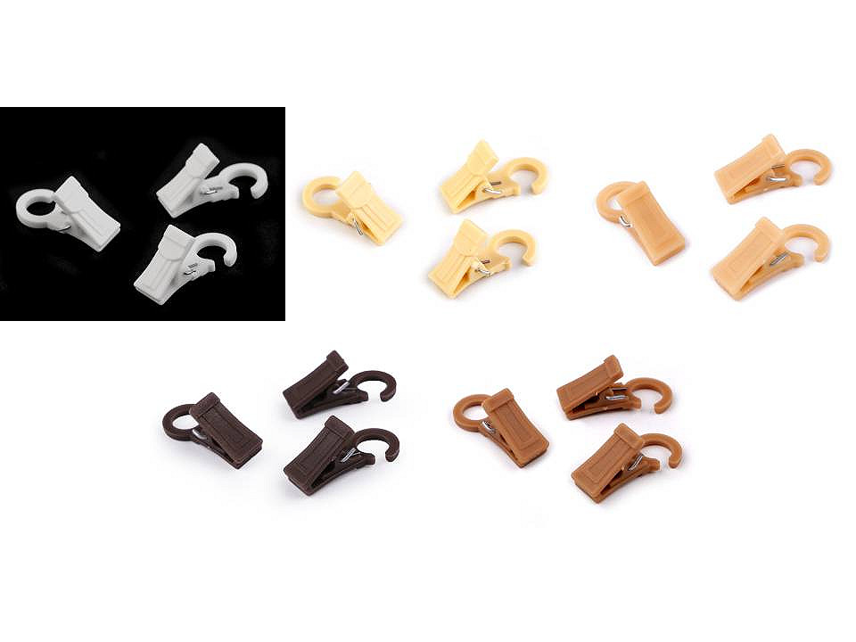 Kunststoff-clips mit haken für gardinen - Dunkelbeige (10 Stücke)