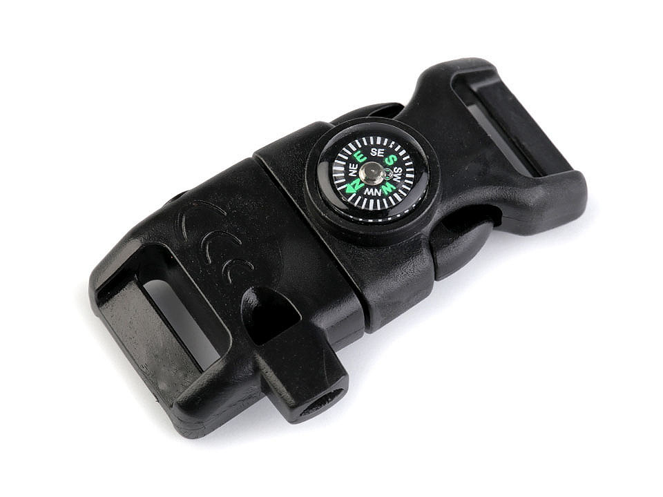 Schnalle mit kompass und pfeife breite 15 mm - Schwarz (10 Stücke)