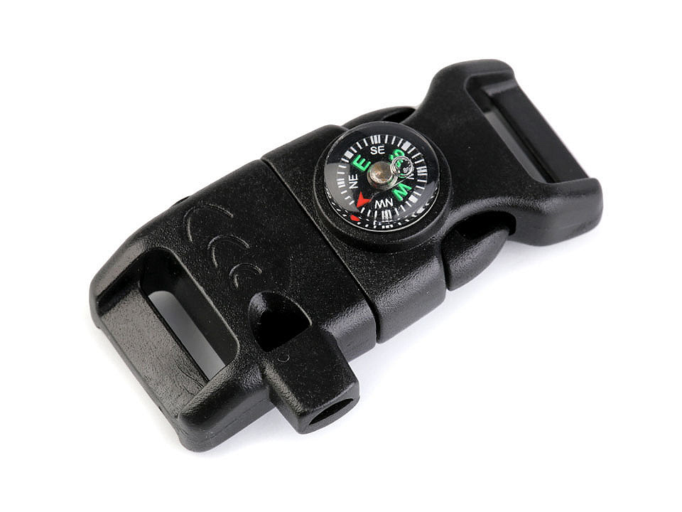 Schnalle mit kompass und pfeife breite 15 mm - Schwarz (10 Stücke)