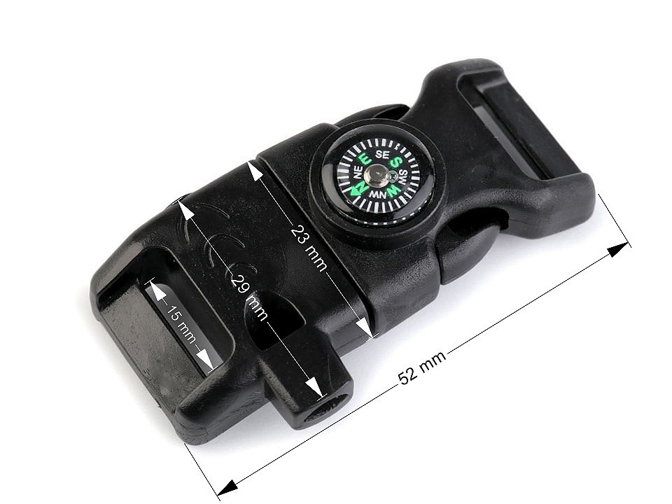 Schnalle mit kompass und pfeife breite 15 mm - Schwarz (10 Stücke)