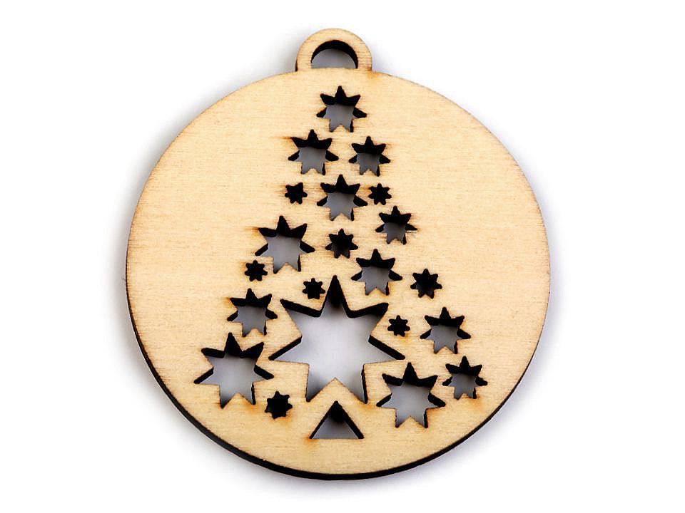 Weihnachtskugel aus holz– schneeflocke, bäumchen, ø 45 mm - Natürlich (3 Stücke)