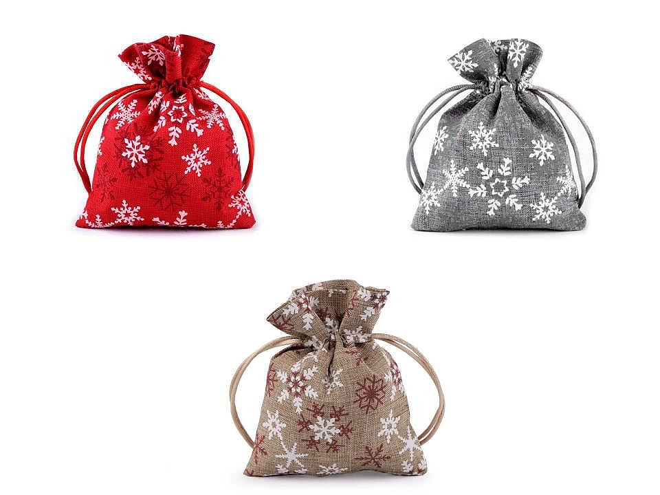 Weihnachtsgeschenkbeutel schneeflocken, 10 x 13 cm, jute-imitat - Grau (10 Stücke)