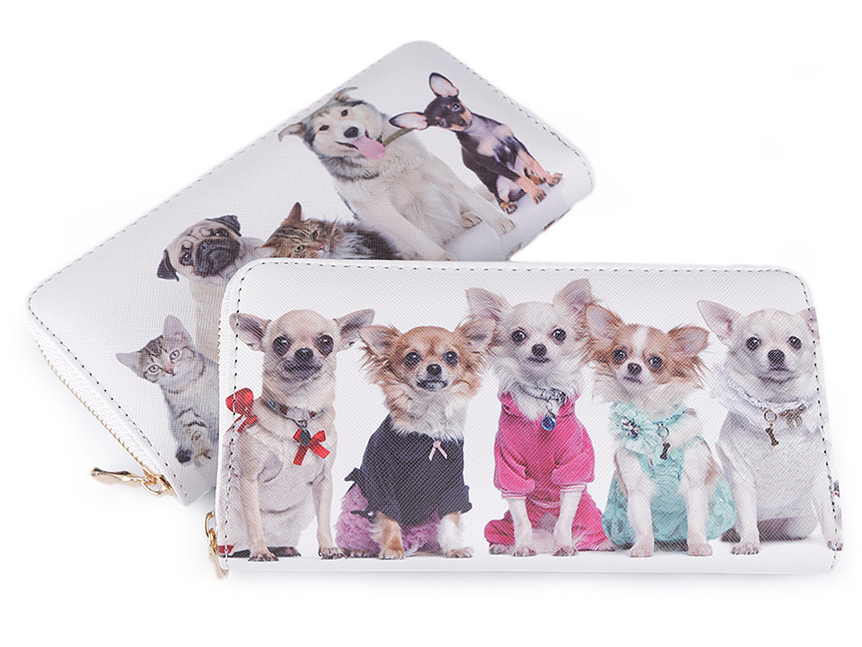 Damen geldbörse hund, katze 10x19 cm - Weiß (1 Stück)