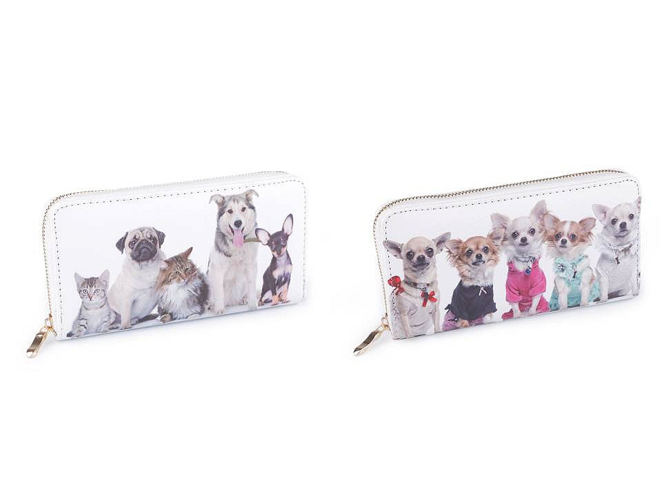 Damen geldbörse hund, katze 10x19 cm - Weiß (1 Stück)