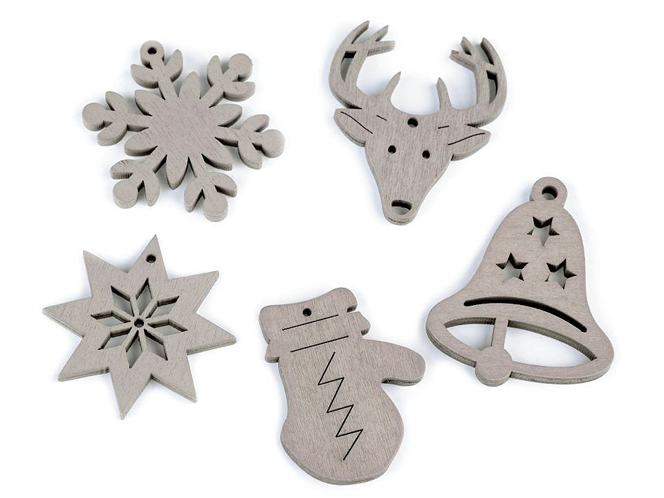 Schneeflocke, stern, baum, glöckchen, pferd, rentier, schneemann - Weiß (6 Stücke)