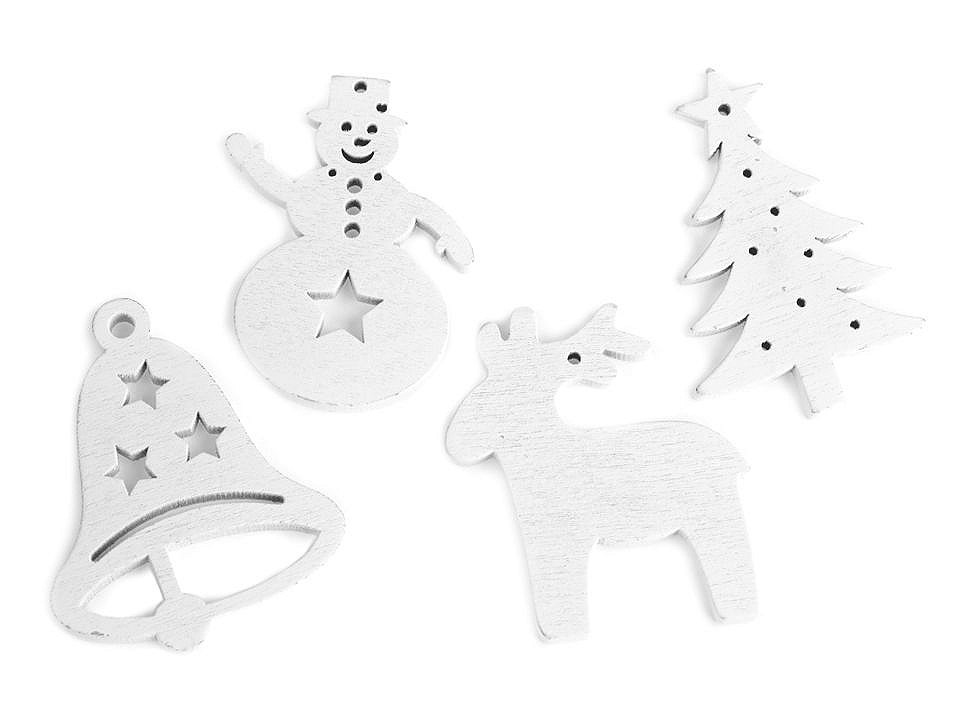 Schneeflocke, stern, baum, glöckchen, pferd, rentier, schneemann - Weiß (6 Stücke)