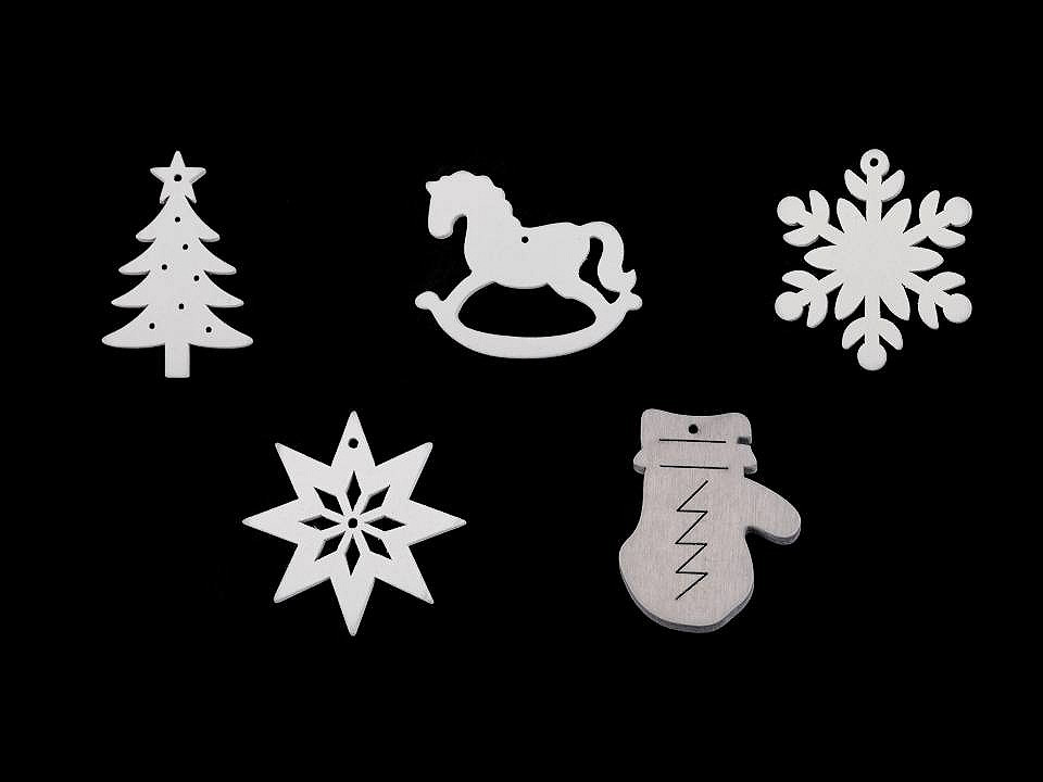 Schneeflocke, stern, baum, glöckchen, pferd, rentier, schneemann - Weiß (6 Stücke)