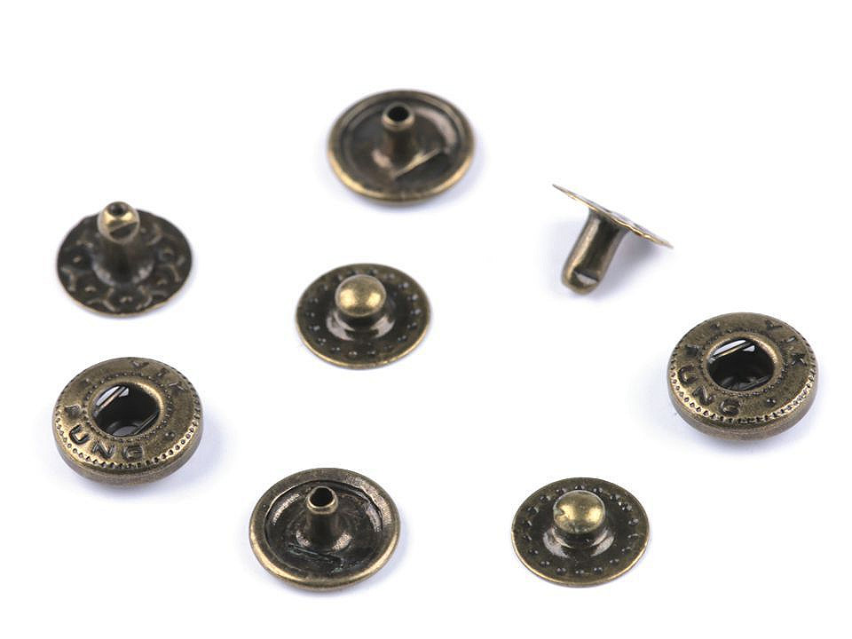 Metalldruckknöpfe für mitteldicke stoffe, ø 10 mm - Altmessing (50 Sets)