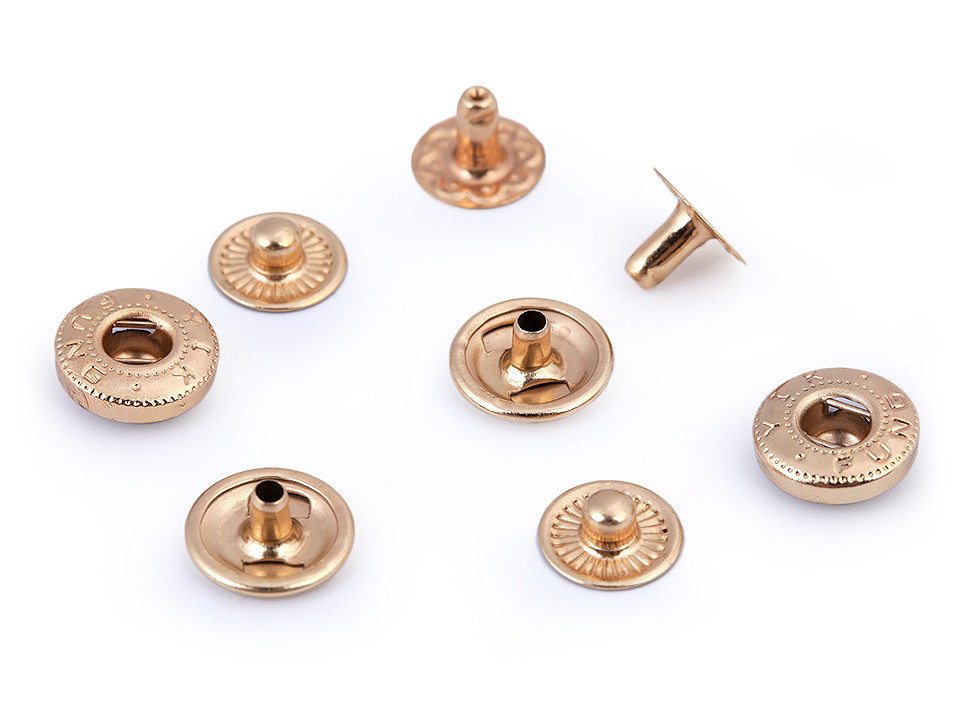 Metalldruckknöpfe für mitteldicke stoffe, ø 10 mm - Altmessing (50 Sets)