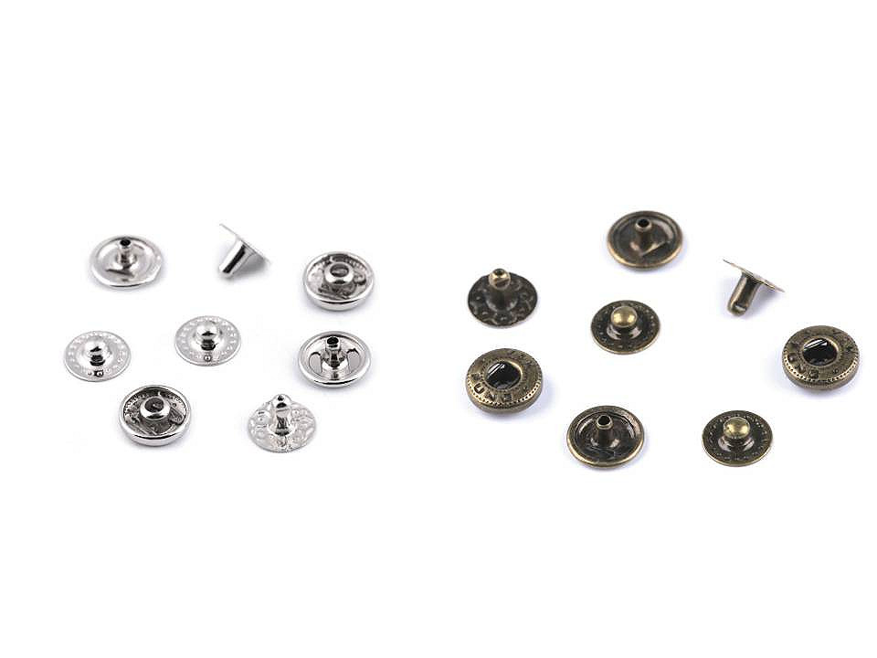 Metalldruckknöpfe für mitteldicke stoffe, ø 10 mm - Altmessing (50 Sets)