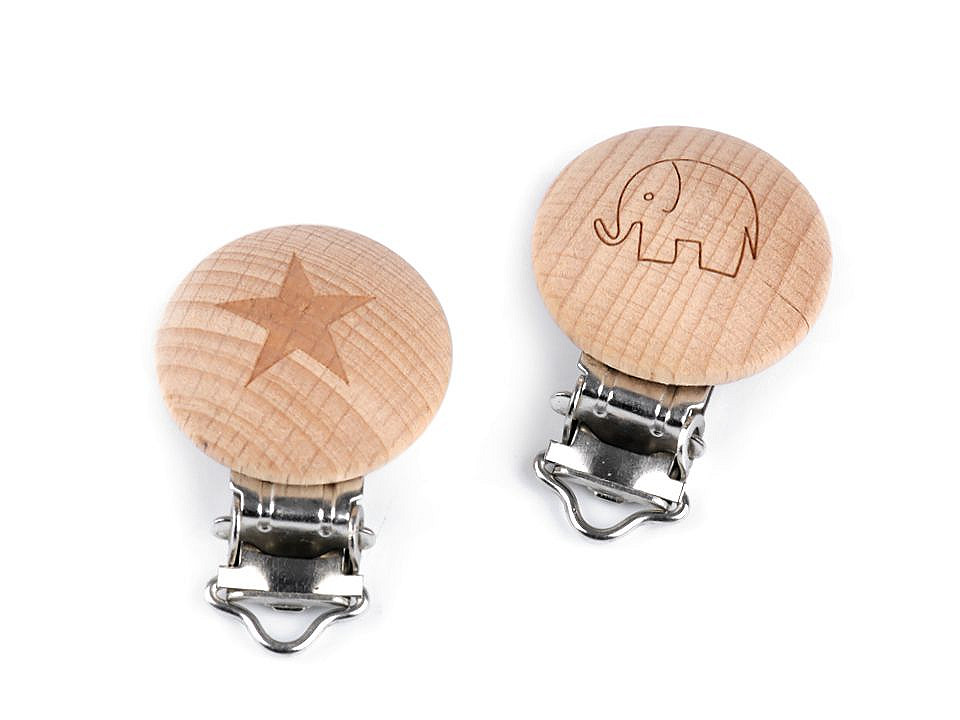 Holzclip für kinder – elefant, stern, smiley - Natürlich (1 Stück)