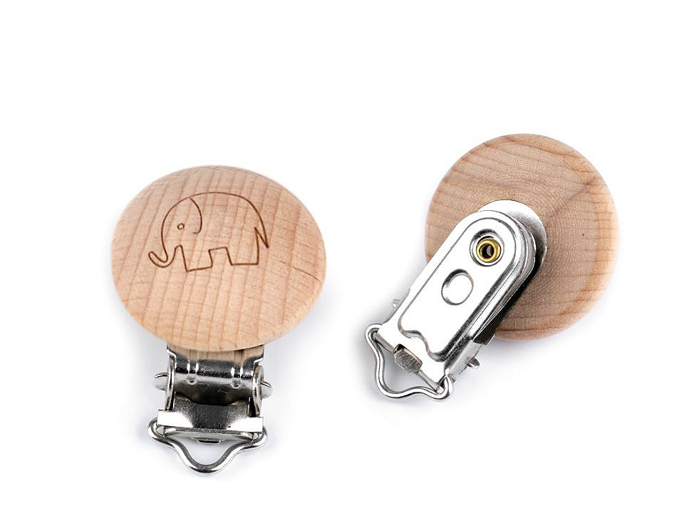 Holzclip für kinder – elefant, stern, smiley - Natürlich (1 Stück)
