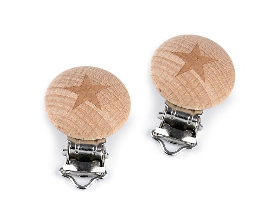 Holzclip für kinder – elefant, stern, smiley - Natürlich (1 Stück)