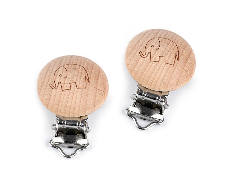 Holzclip für kinder – elefant, stern, smiley - Natürlich (1 Stück)