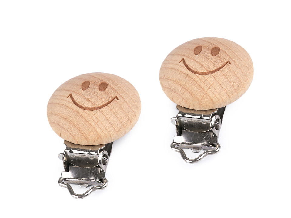 Holzclip für kinder – elefant, stern, smiley - Natürlich (1 Stück)