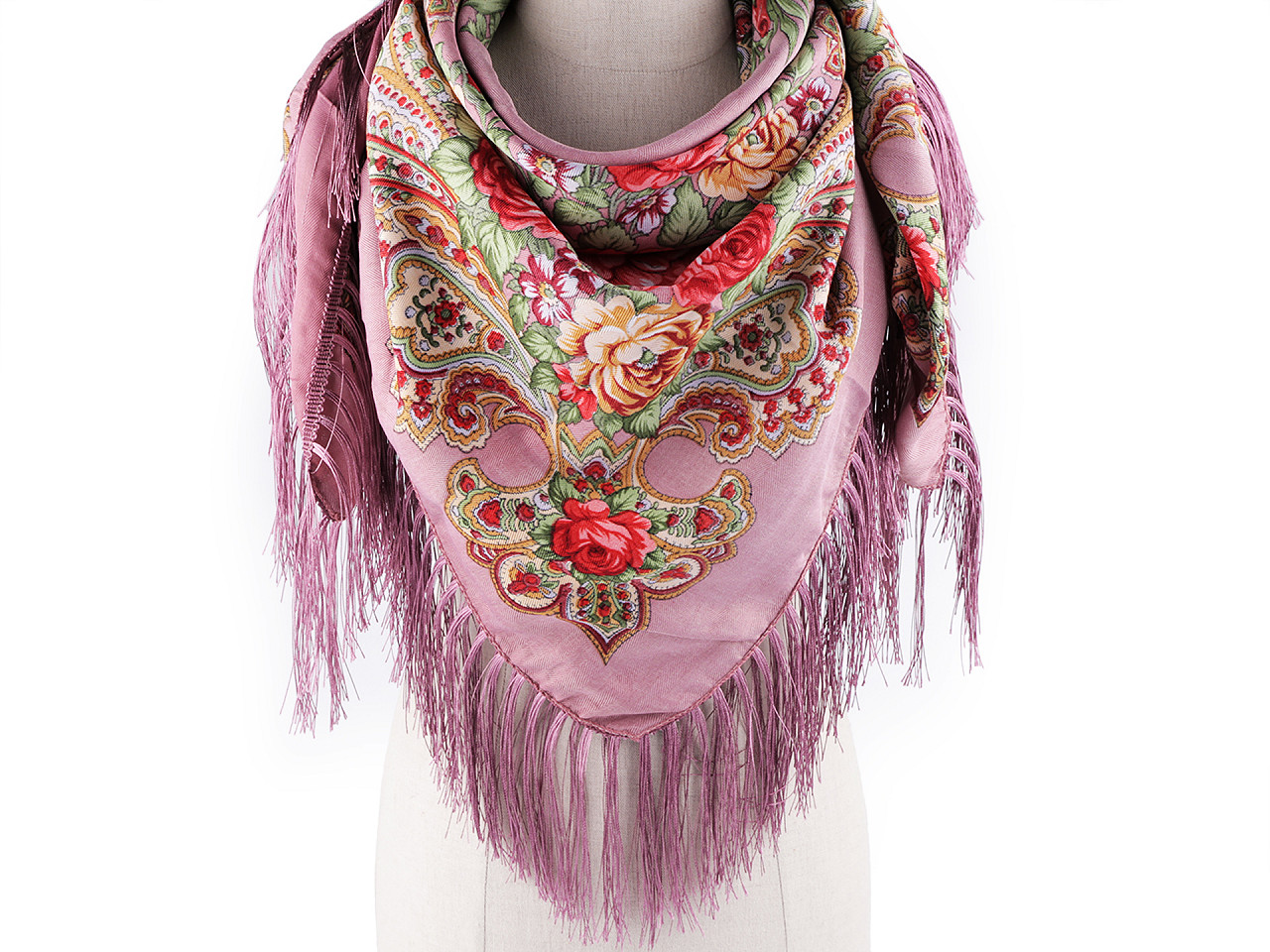 Halstuch folklore blumen mit fransen 105x105 cm - Weiß (1 Stück)