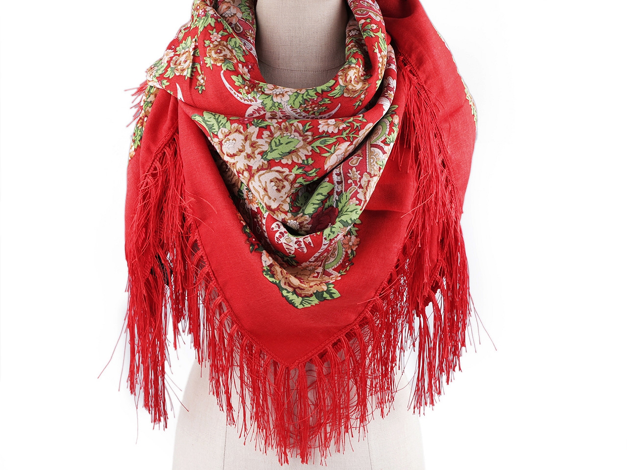 Halstuch folklore blumen mit fransen 105x105 cm - Weiß (1 Stück)