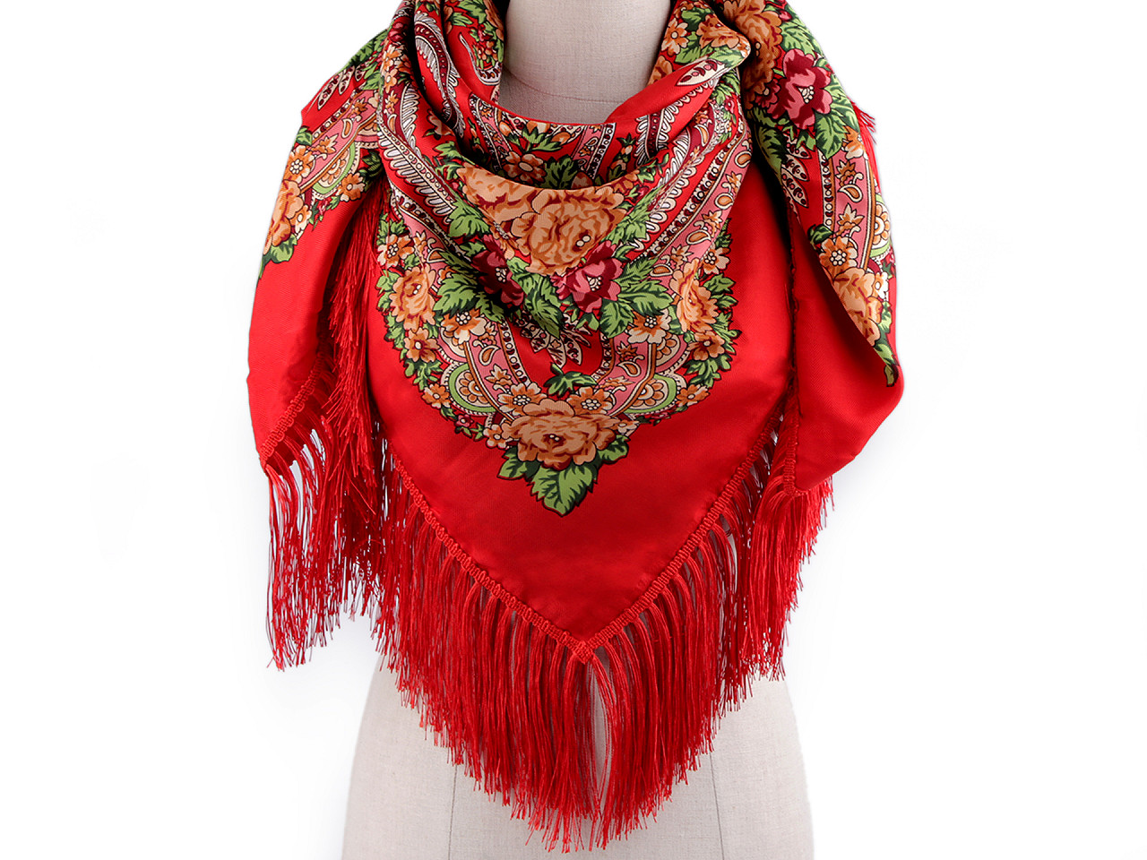 Halstuch folklore blumen mit fransen 105x105 cm - Weiß (1 Stück)