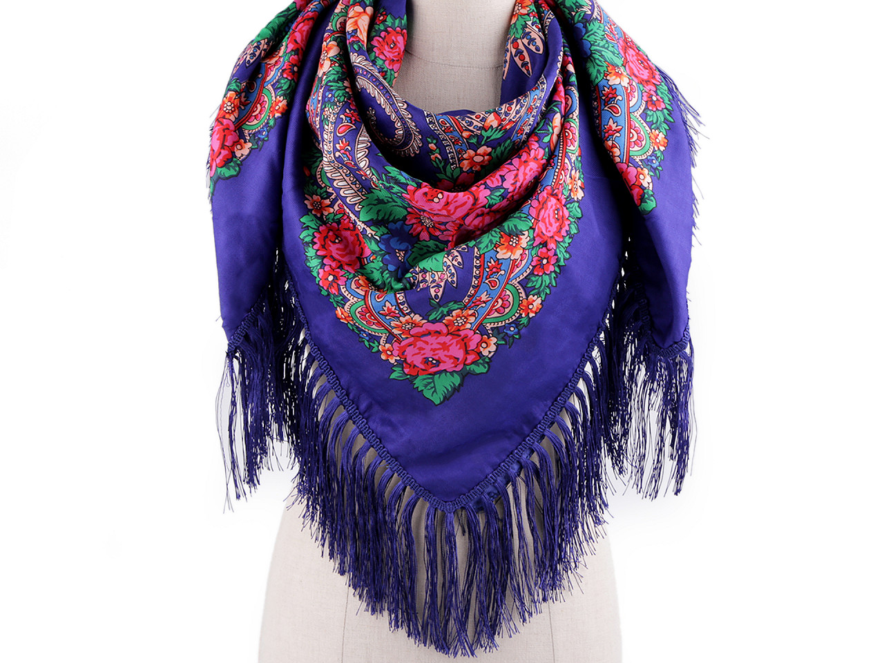 Halstuch folklore blumen mit fransen 105x105 cm - Weiß (1 Stück)