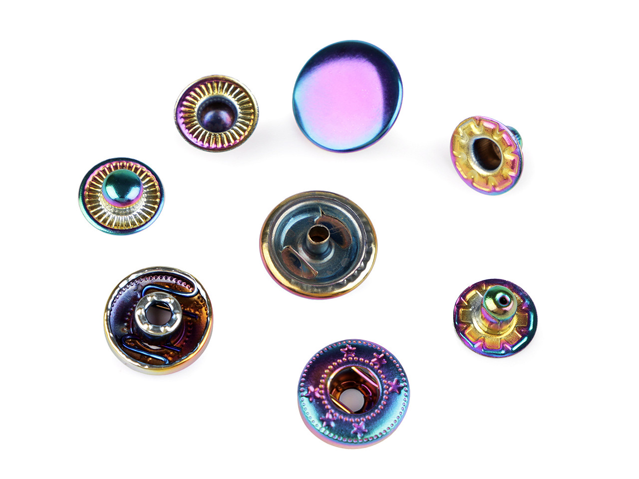 Metalldruckknöpfe für mitteldicke stoffe, ø 15 mm, regenbogenfarbig - Multicolor (10 Sets)