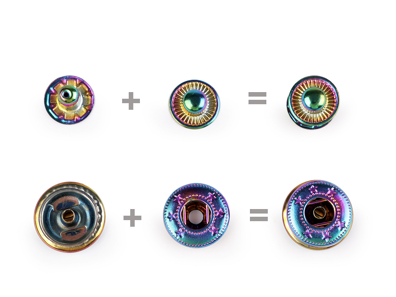 Metalldruckknöpfe für mitteldicke stoffe, ø 15 mm, regenbogenfarbig - Multicolor (10 Sets)