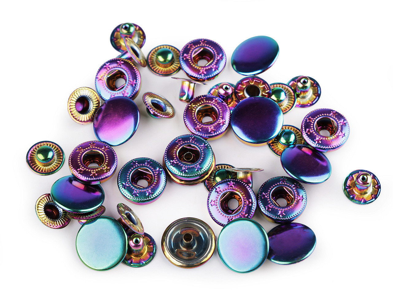 Metalldruckknöpfe für mitteldicke stoffe, ø 15 mm, regenbogenfarbig - Multicolor (10 Sets)