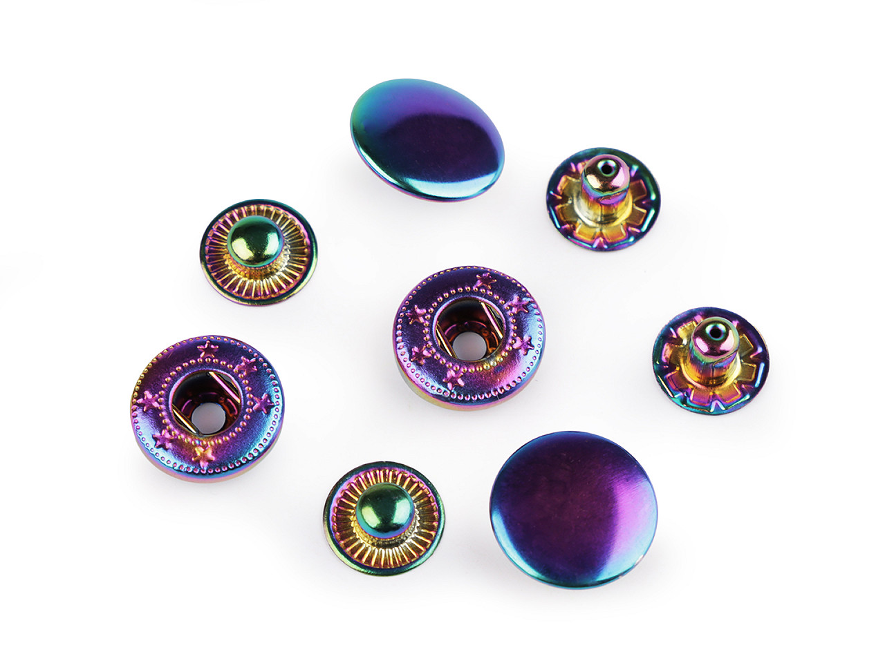 Metalldruckknöpfe für mitteldicke stoffe, ø 15 mm, regenbogenfarbig - Multicolor (10 Sets)