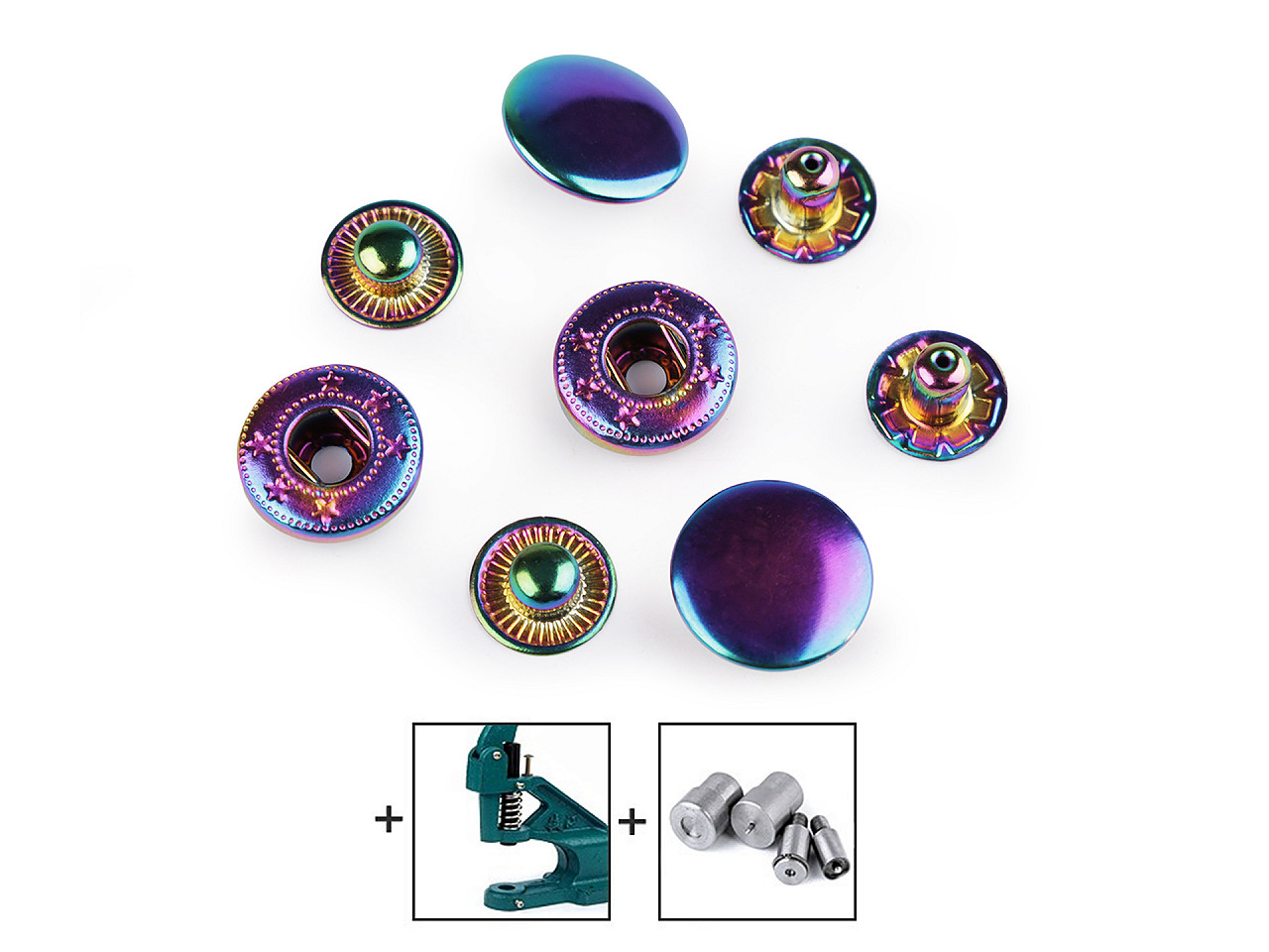 Metalldruckknöpfe für mitteldicke stoffe, ø 15 mm, regenbogenfarbig - Multicolor (10 Sets)