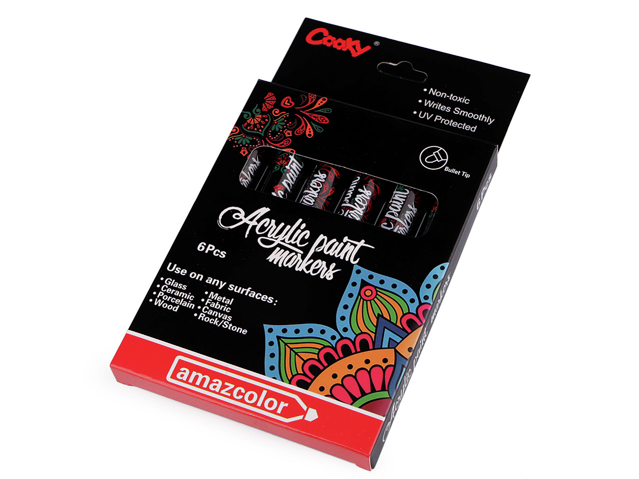 Acrylmarker/filzstift set 6 stk, 1 – 2 mm - Mix (1 Dosis)